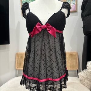 Vintage Black and pink lace babydoll top
